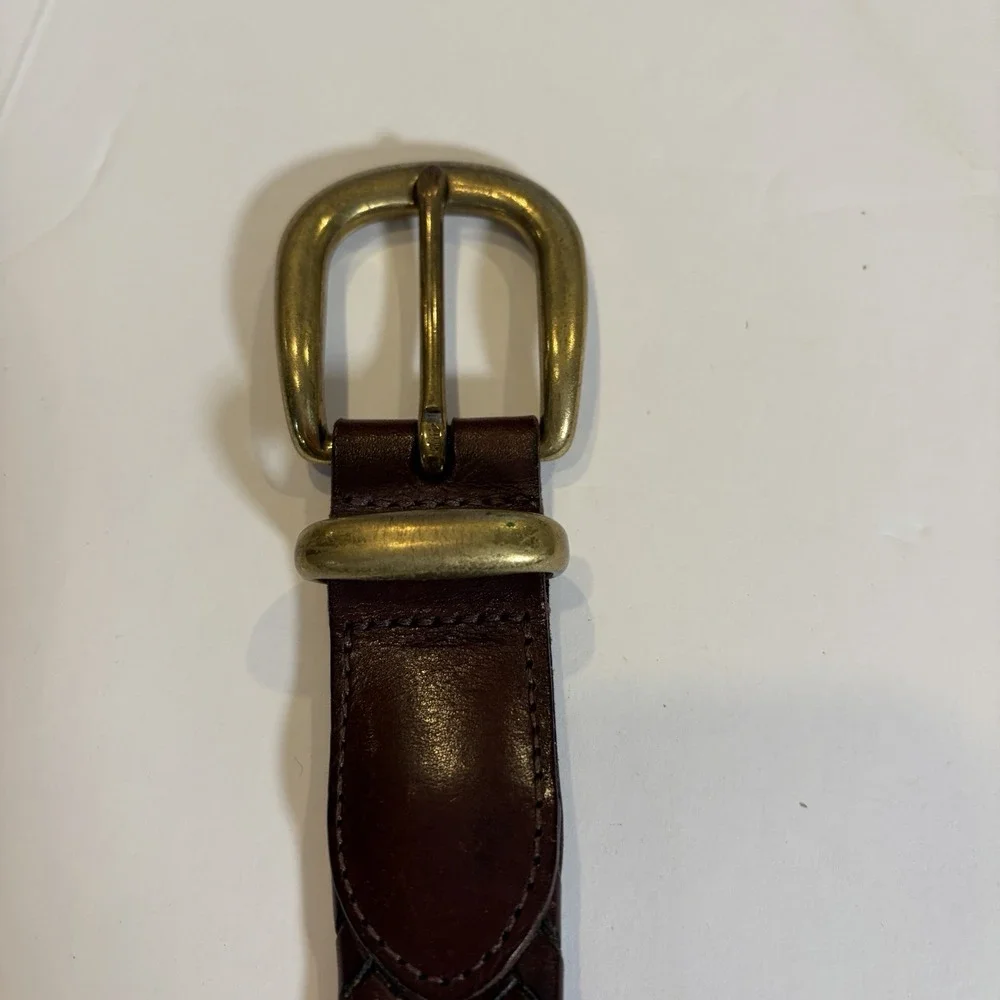 Coach Braided Leather Belt with Brass Buckle - Dark Brown